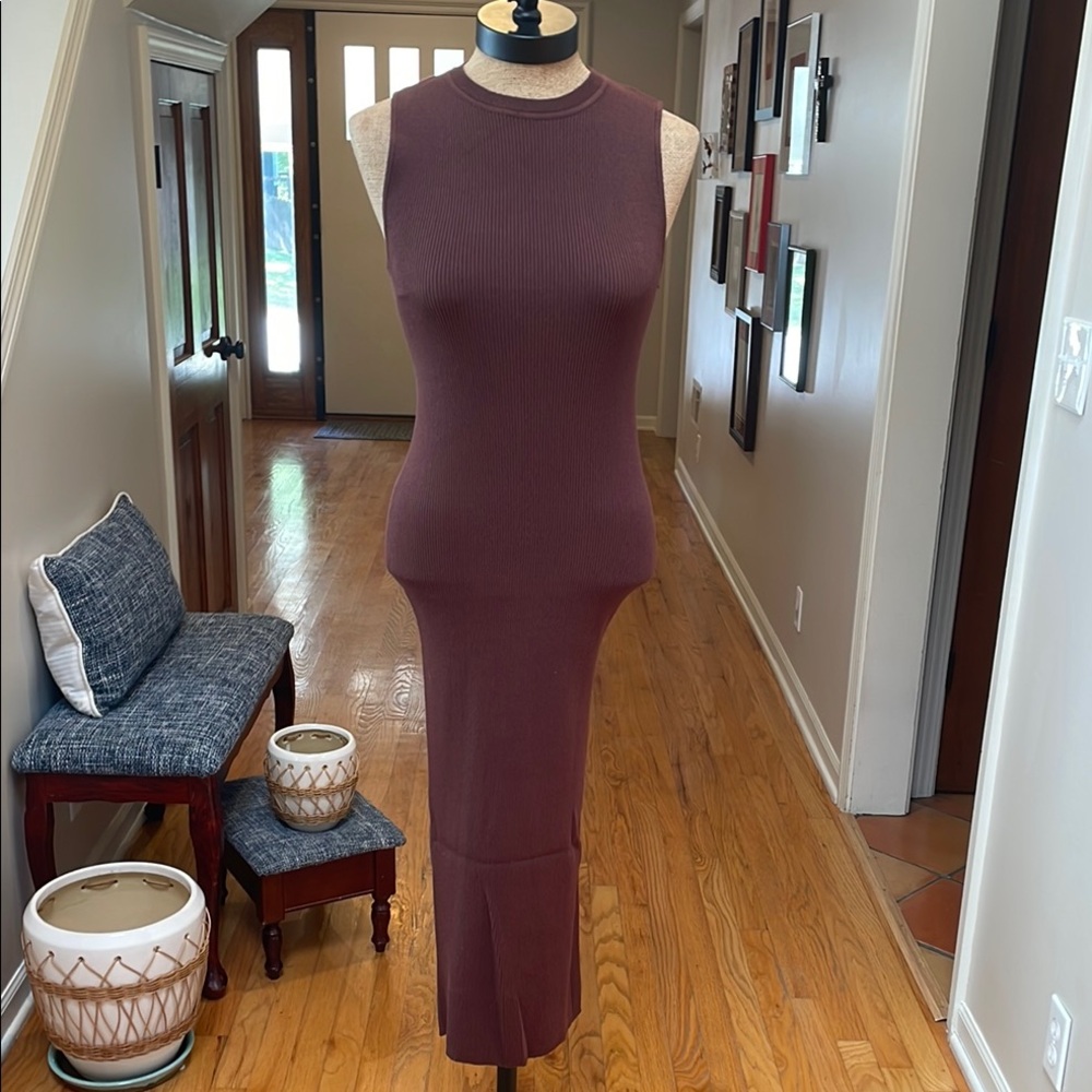 Zara Brown Ribbed Bodycon Midi Dress Mock Neck Cocktail